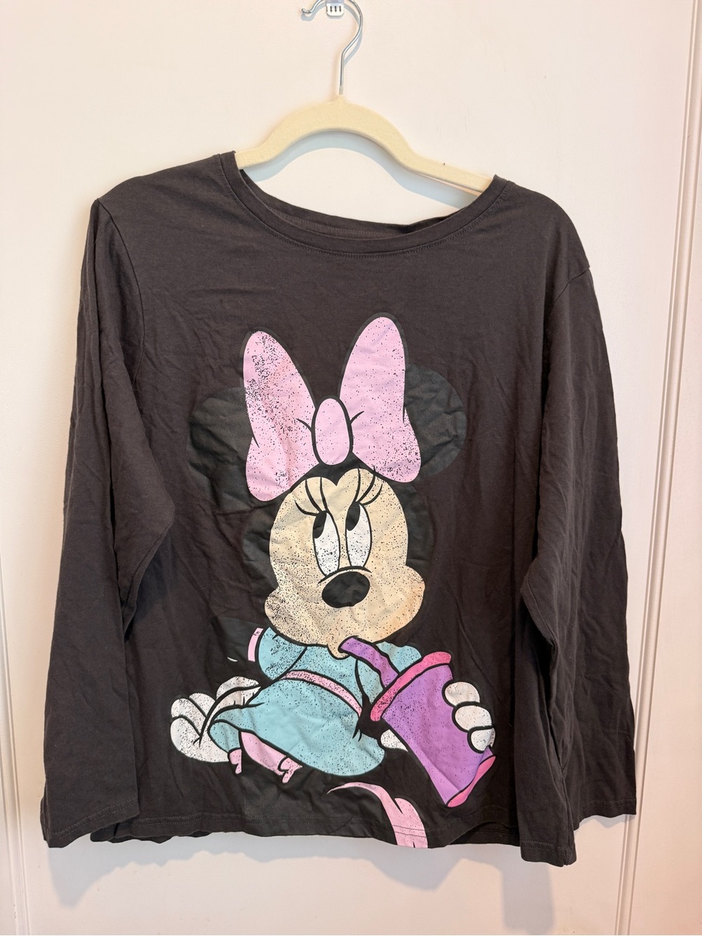 Disney Black Long-Sleeve Minnie Mouse Tee with Pink Bow & Blue Outfit